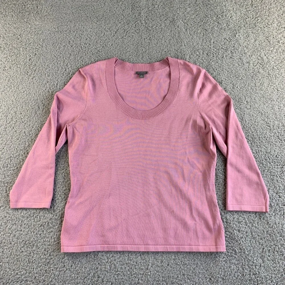 Ann Taylor Loft Sweater Top Womens Medium Silk Nylon Stretch Scoop Neck‎ Pink